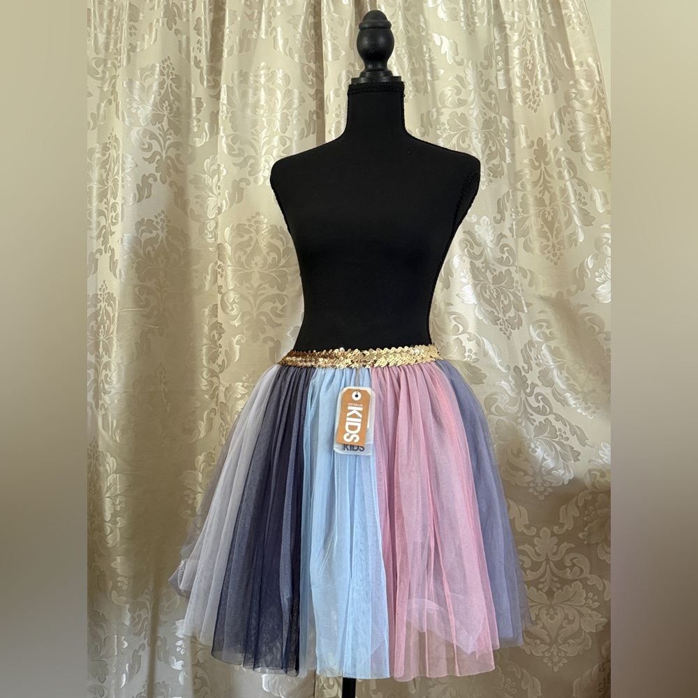 Chic A-Line Tulle Skirt with Gold Waistband/B093